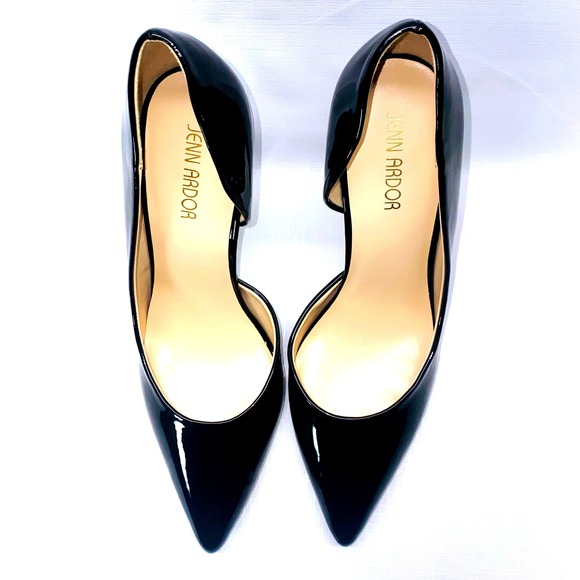 Jenn Ardor Size 8 Black Patent Leather Pointed Toe DOrsay Heels Stiletto Pumps - Picture 6 of 13